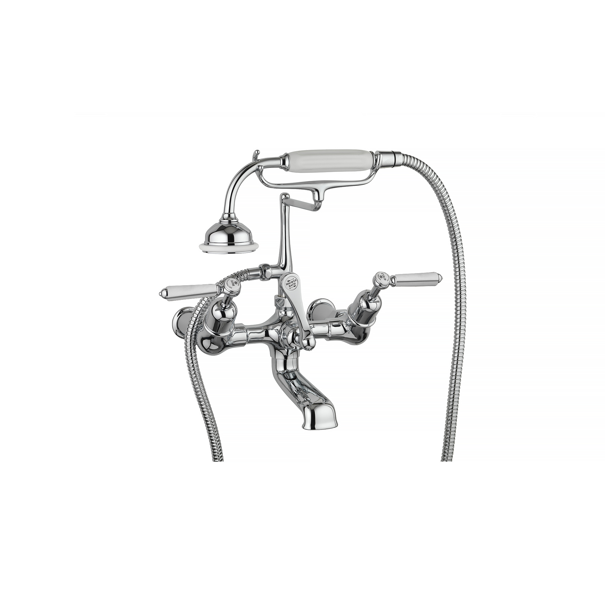 The Coll Classic Wall Mounted Bath & Shower Mixer with china handles in chrome finish