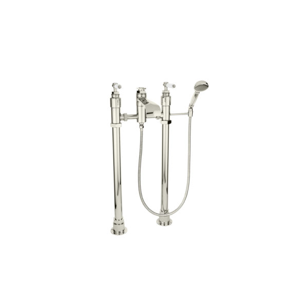 Chessleton Floor Standing Bath Mixer with china handles in nickel finish