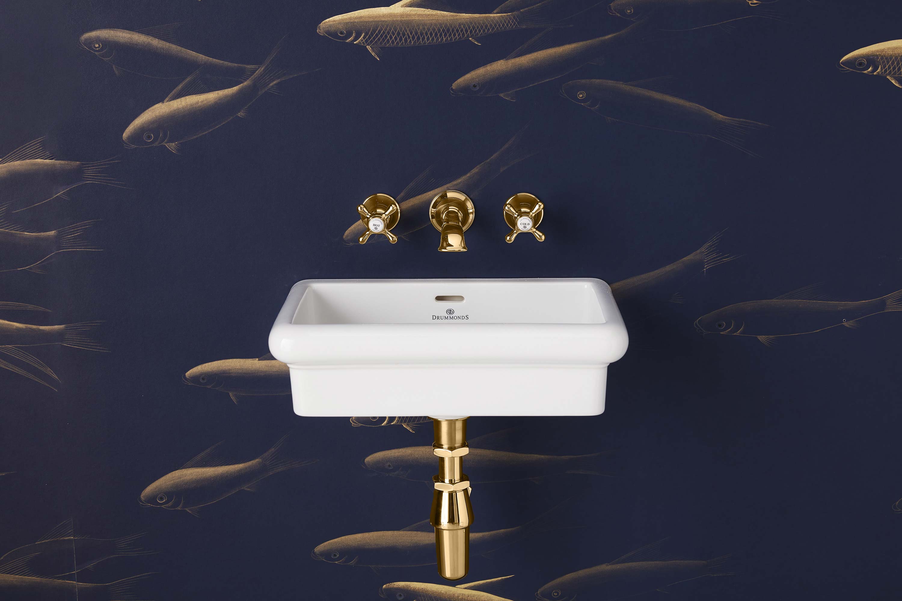 The Bourne Wall Mounted Vanity Basin in brass finish
