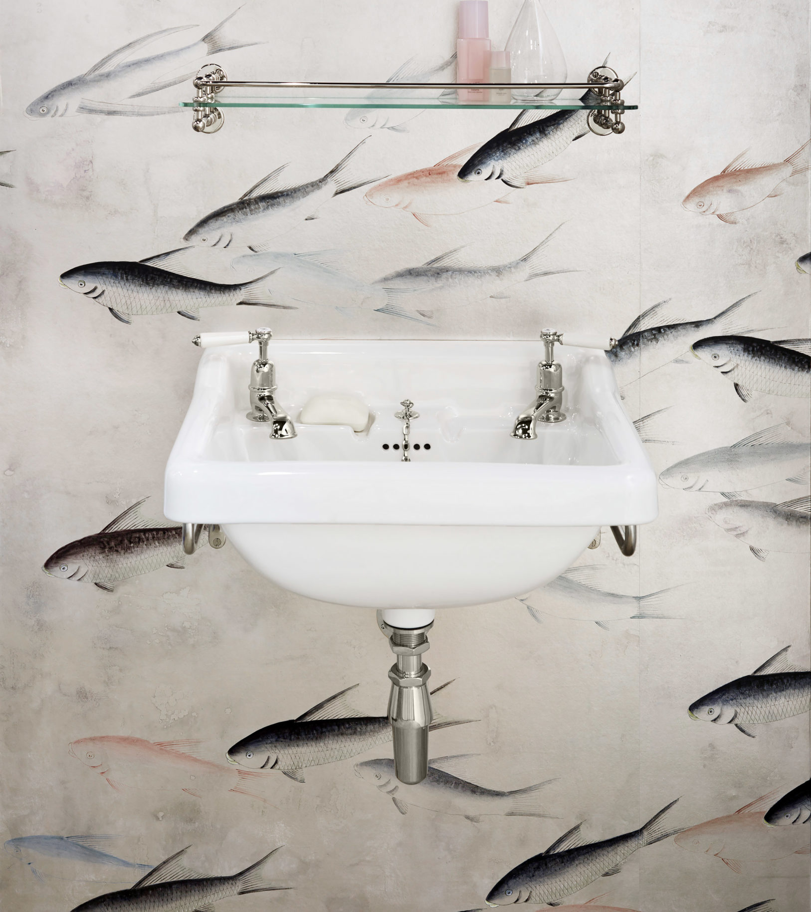 The Syre china wall mounted vanity basin in nickel finish
