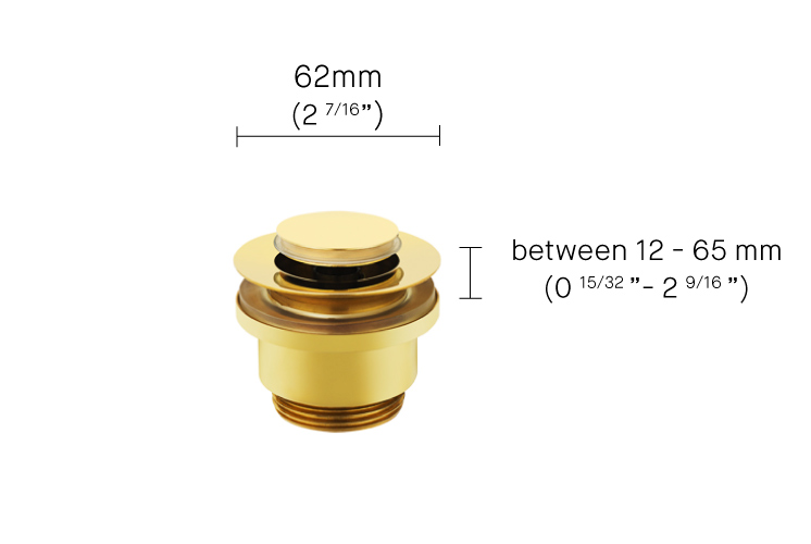 slotted push button pop up basin waste, for basins with overflow and without overflow, slotted and unslotted, dimensions