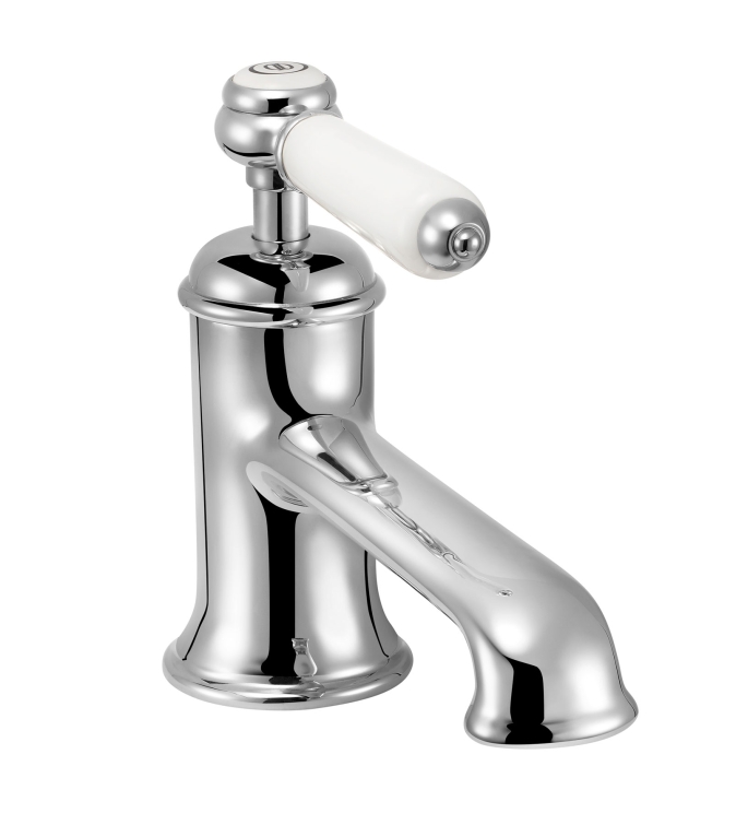 Drummonds Chrome Monoblock lever Tap with Ceramic or China Handle on white background
