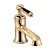 Drummonds Unlacquered Brass Coll Monoblock lever Tap with Metal Handle on white background