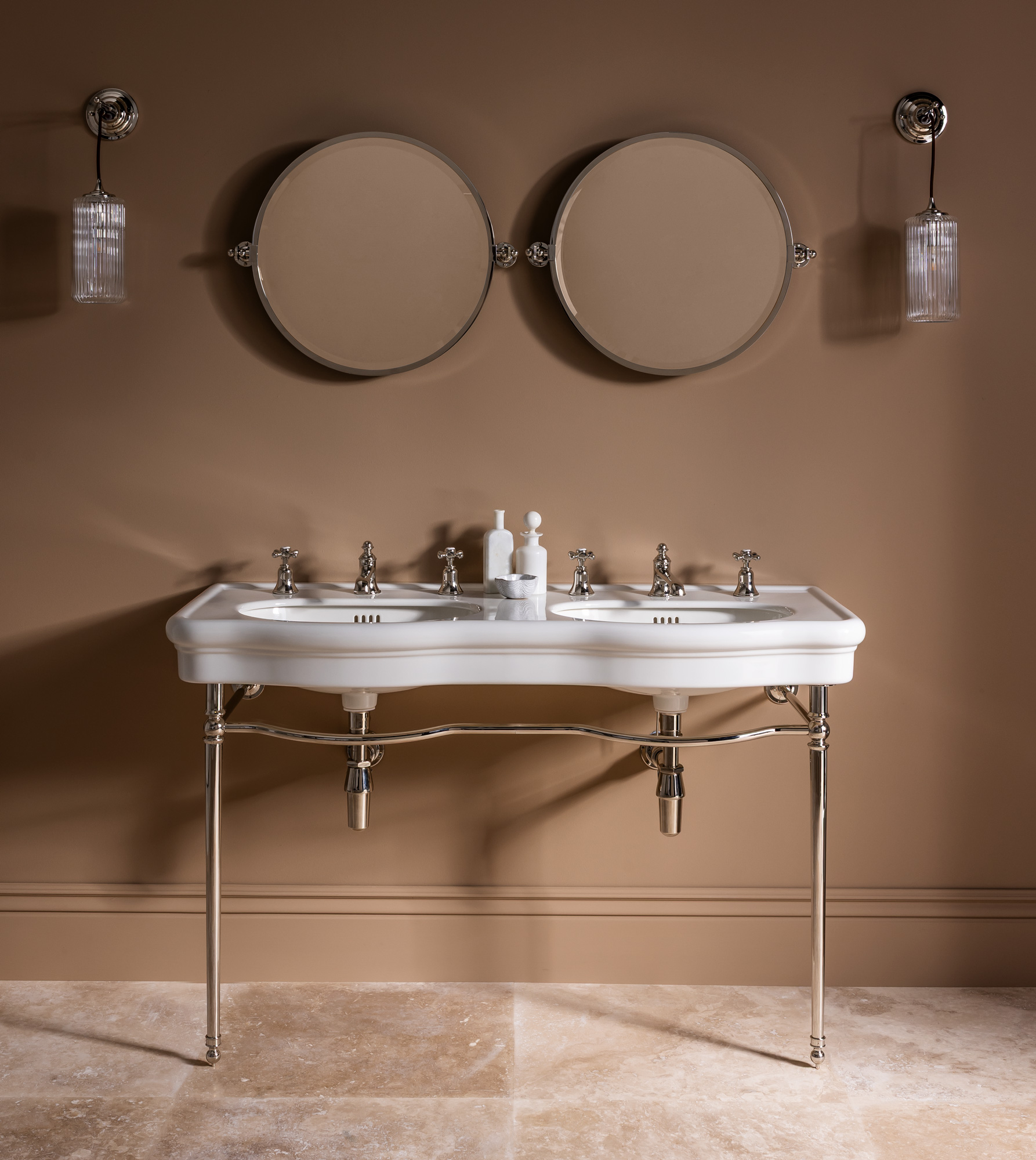 Classic Luxury Double Vanity Basins | Drummonds Bathrooms, image size:1786x2000
