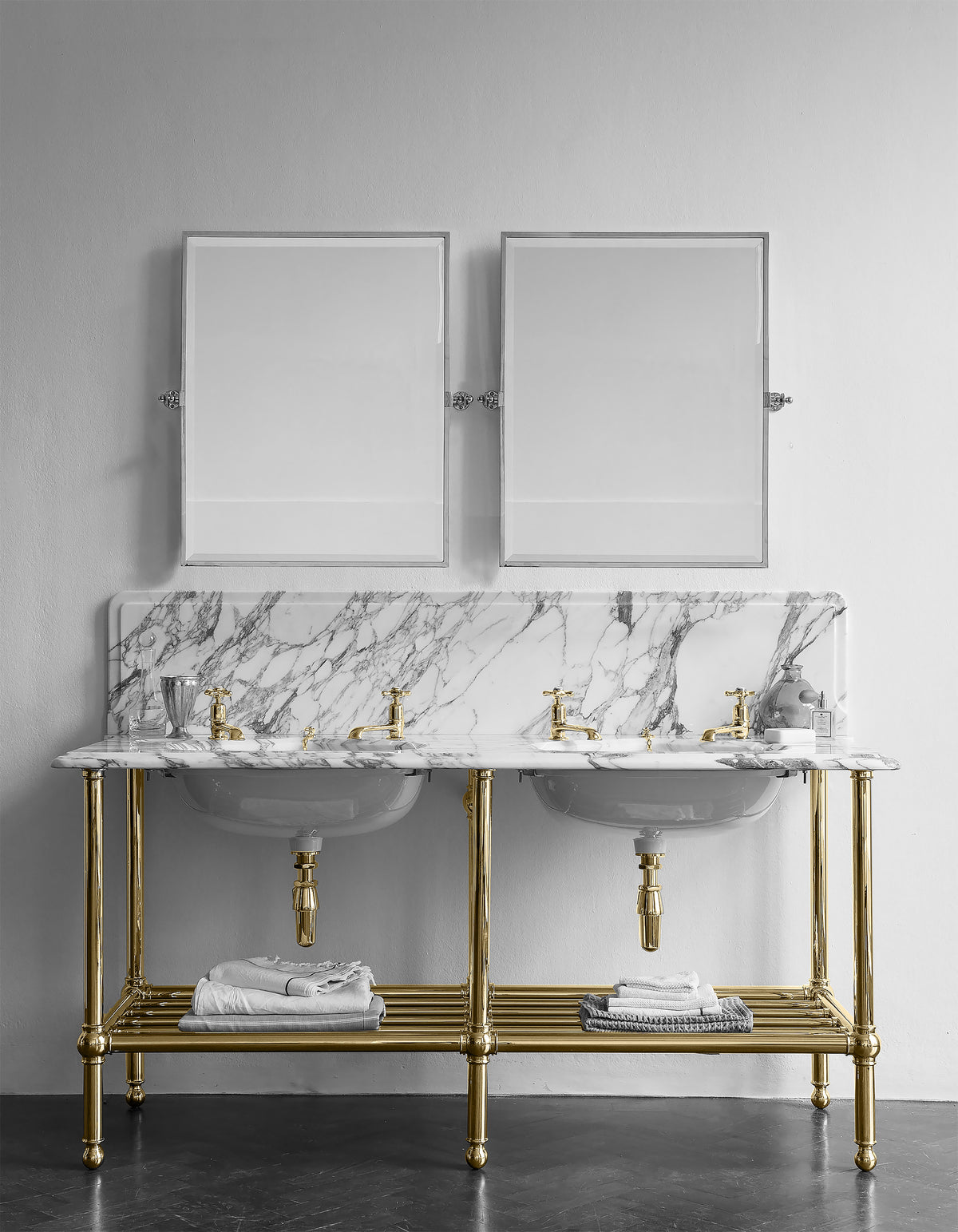 The Double Crake Stand in brass finish
